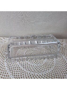 Candlewick Glass Butter Dish With Bubble Design Lid 7" Long Elegant Tableware